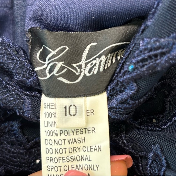 La Femme Navy Floral Lace Midi Dress - Picture 7 of 8